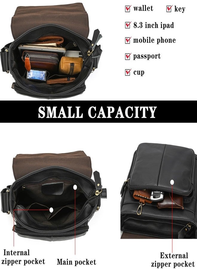SAIION Small Leather Messenger Bag for Men Shoulder Bag Crossbody Vintage Handbag Man Purse for Ipad Travel Bussiness Office - Image 3